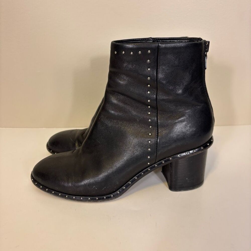Rag & Bone Black Leather Studded Detail Zipper Back Booties Women’s 7